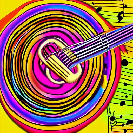 Image similar to musical notes emanating from a bongo drum, digital art, highly detailed, high quality, bright colors,