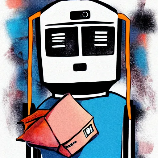 Image similar to a robot holding a t - shirt, digital art, illustration, water color