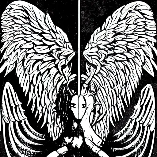 Image similar to left side demon, right side angel bisected vertically