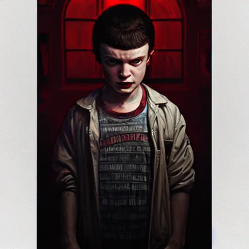 Image similar to portrait painting of joseph quinn eddie munson from stranger things as a vampire, ultra realistic, concept art, intricate details, eerie, highly detailed, photorealistic, octane render, 8 k, unreal engine. art by artgerm and greg rutkowski and charlie bowater and magali villeneuve and alphonse mucha