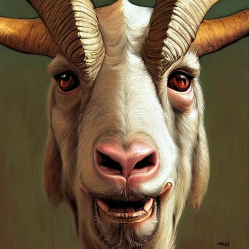 Prompt: vladimir putin, anthropomorphic bald prehistoric goat, putin is hybrid goat, toothless, horror, macabre by donato giancola and greg rutkowski and wayne barlow and zdzisław beksinski, realistic face, digital art