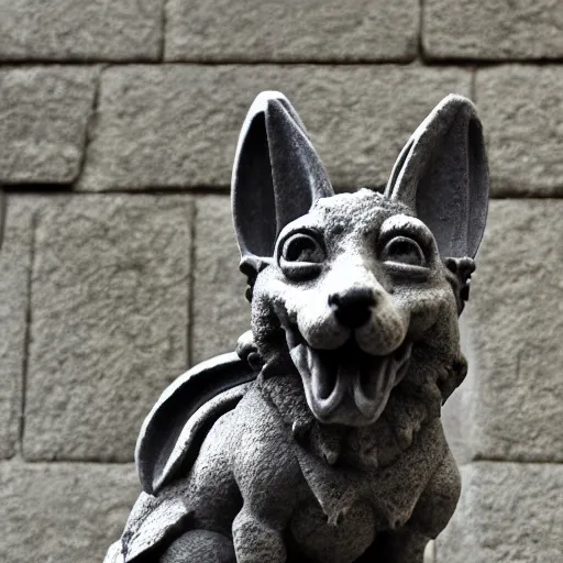 Image similar to gothic gargoyle corgi with wings made of stone, uncropped, photography