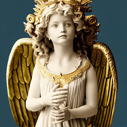 Image similar to photo of a real-life beautiful angel with an ornate dress, highly detailed, 4k,