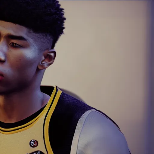 Image similar to a videogame still of NBA YoungBoy in Tekken 7, portrait, 40mm lens, shallow depth of field, close up, split lighting, cinematic