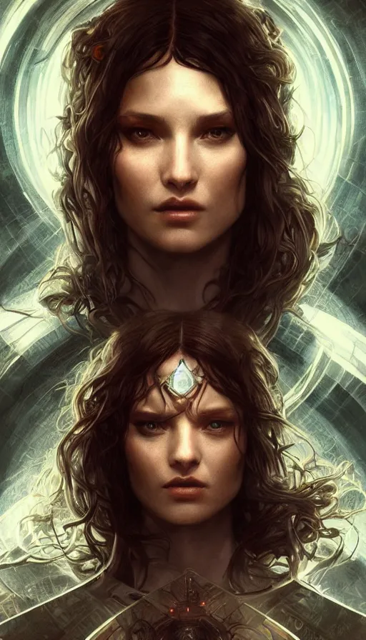 Image similar to furious gorgeous woman, lord of the rings, cyberpunk, posessed, matrix, fibonacci, sweat drops, insane, intricate, highly detailed, digital painting, artstation, concept art, smooth, sharp focus, illustration, Unreal Engine 5, 8K, art by artgerm and greg rutkowski and alphonse mucha