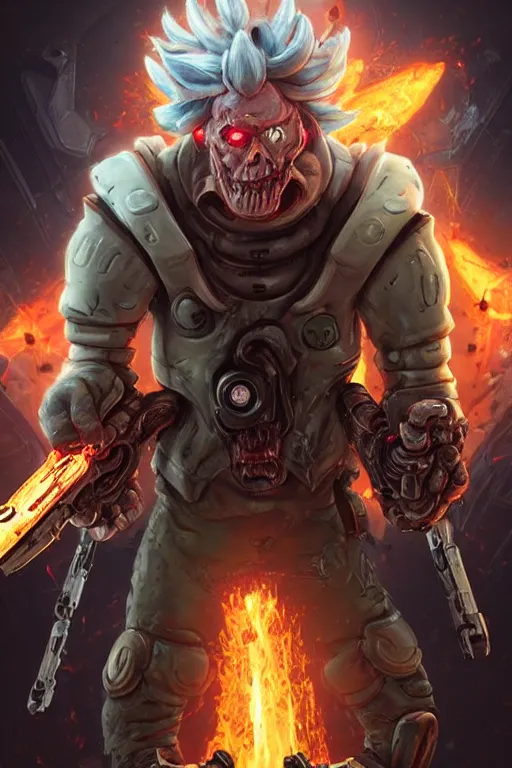 Image similar to an in game portrait of rick sanchez from doom eternal, doom eternal art style.