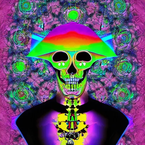 Prompt: paint surrealist 💎💀🤖, psychedelic, digital art