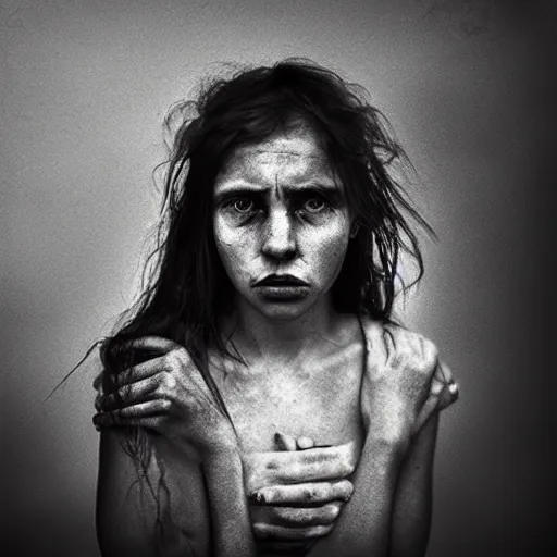 Prompt: Portrait of a sad girl by Edward Sherriff Urrtis and Lee Jeffries, 85mm ND5, perfect lighting, gelatin silver process