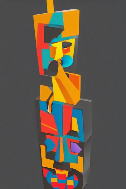 Image similar to cubist moai statue cutout digital illustration cartoon colorful beeple