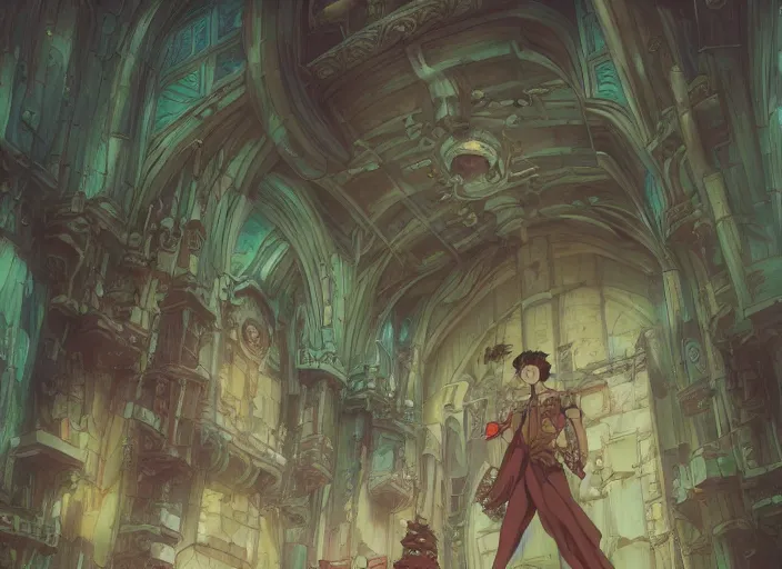 Image similar to pagan building, anime, studio ghibli, concept art, mucha, unreal engine, peter mohrbacher, makoto shinkai, 8 k, art nouveau, castle, japanese mythology, elegant