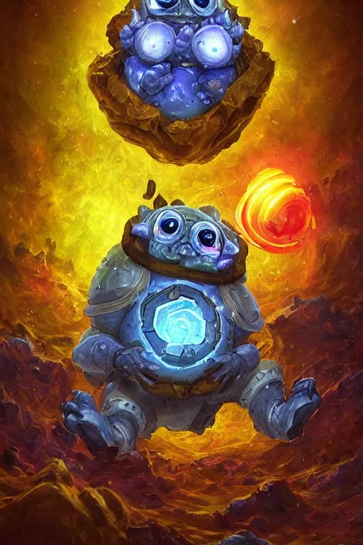 Prompt: 2 d glowing tardigarde, cute tardigrade, blizzard warcraft artwork, hearthstone card artwork oil painting by jan van eyck, northern renaissance art, oil on canvas, wet - on - wet technique, realistic, expressive emotions, intricate textures, illusionistic detail