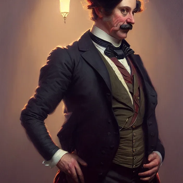 Prompt: portrait of a victorian politician, wearing a waistcoat, victorian, high detail, well lit, volumetric, godrays, vivid, trending on artstation, digital painting by jordan grimmer, art greg rutkowski