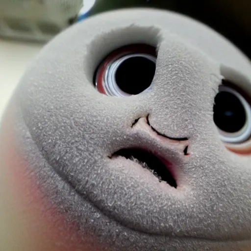 Prompt: Fisheye lens photo of close up of Evil Bert's evil looking face