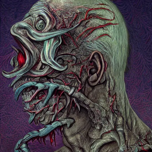 Image similar to biden became bloody ugly lovecraftian degenerate abomination, photo - realistic, color image, 2 k, highly detailed, bodyhorror, occult art, fractal structure