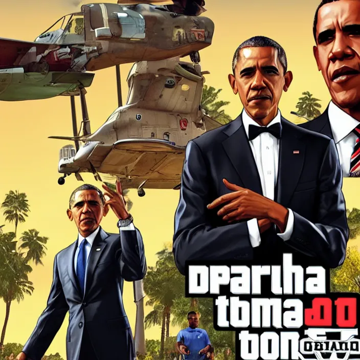 Prompt: Barack Obama in GTA V, Cover art by Stephen Bliss, Boxart, loading screen