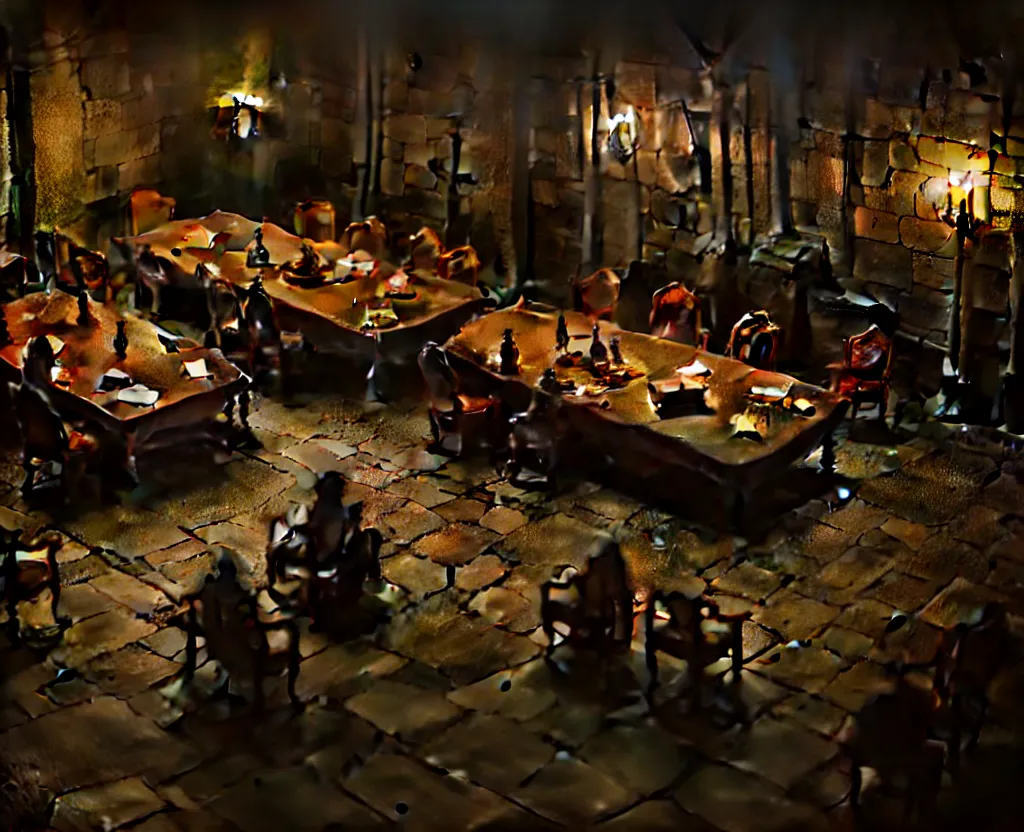 Image similar to the forbidden underground meetings of the traitors, a dimly lit stone room, a single table, some old chairs, all traitors are debating how to kill the king, cinematic landscape, betrayal in the air, octane render, artstation