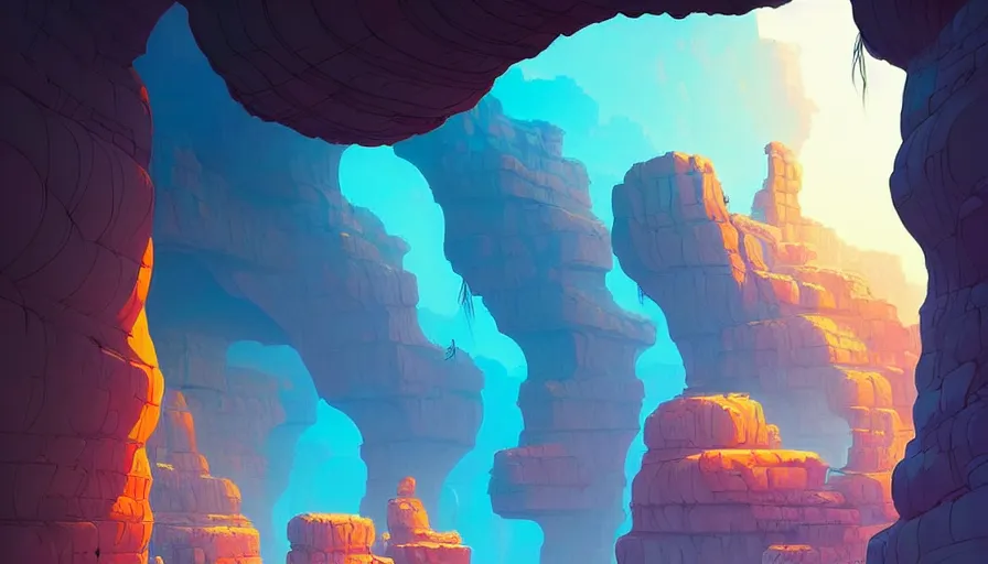 Prompt: natural cave wall, dynamic light, illustration by josan gonzales and moebius, rhads, clean thick line, comics style,