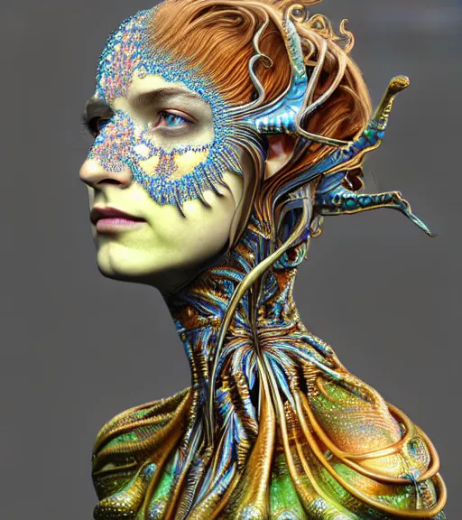 Image similar to polished 3 d model of detailed realistic beautiful young groovypunk queen of andromeda galaxy in full regal attire. face portrait. art nouveau, symbolist, visionary, baroque, giant fractal details. horizontal symmetry by zdzisław beksinski, iris van herpen, raymond swanland and alphonse mucha. highly detailed, hyper - real, beautiful