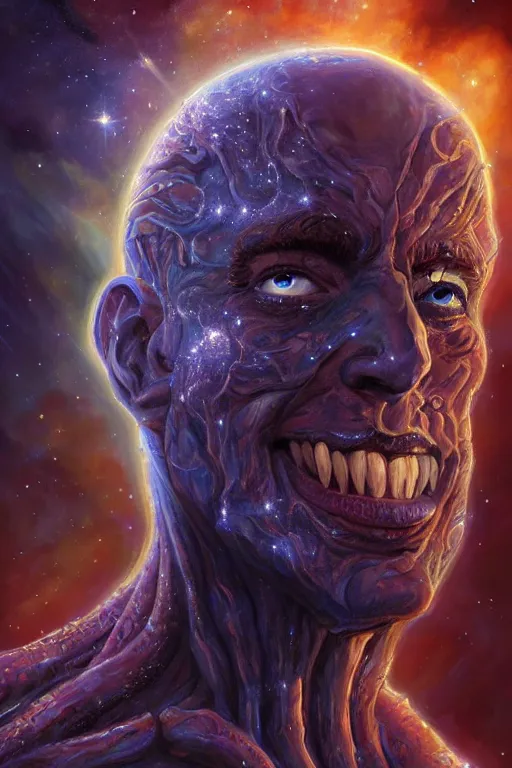 Prompt: beautiful oil painting with high detail of a wise Space ent(Crying like the end of the world has arrived) made of stars and plasma, hybrid from dungeons and dragons and art direction by James Cameron ;by artgerm; wayne reynolds art station; cinematic quality character render; low angle; ultra high quality model; production quality cinema model