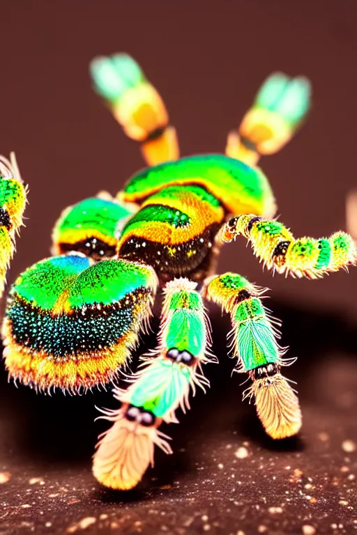 Image similar to high quality macro photo iridescent tarantula! jewelled supercute! highly detailed david ligare elson peter cinematic blue neon lighting high quality low angle hd 8k sharp shallow depth of field