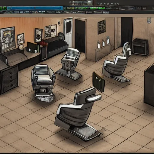 Image similar to A barbershop in Disco Elysium