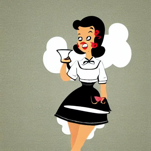 Prompt: beautiful anthropomorphic female sheep dressed in a 1 9 5 0 s waitress outfit, cartoon, digital art, full character, minimalist and abstract background, hyper details