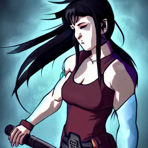 Image similar to high quality artwork of tifa lockhart dressed as korra, trending on artstartion