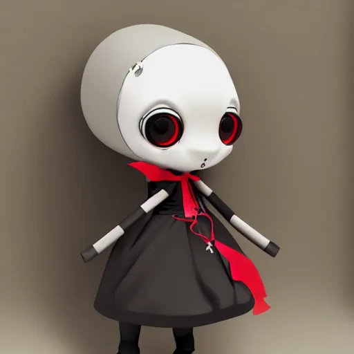 Image similar to cute fumo plush of a gothic maid robot, anime, vray