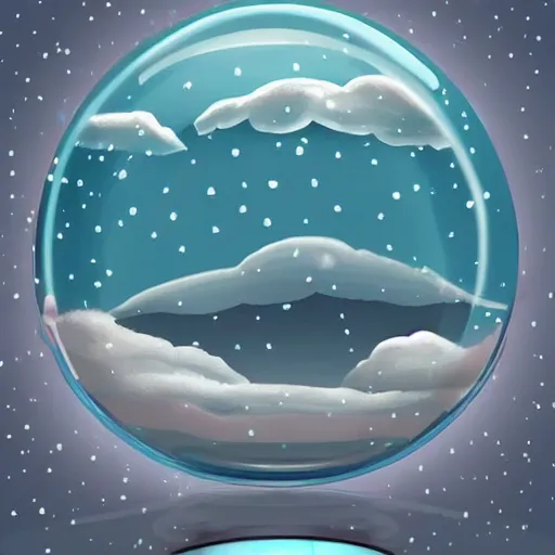 Prompt: spring weather inside a snowglobe. Beautiful colorful clouds in moody greys and blues. High quality digital art, trending on artstation