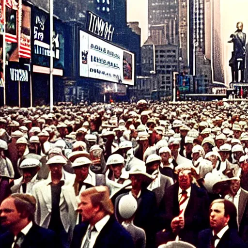 Image similar to still of donald trump clones invading time square, in barry lyndon ( 1 9 7 9 ), morning photograph