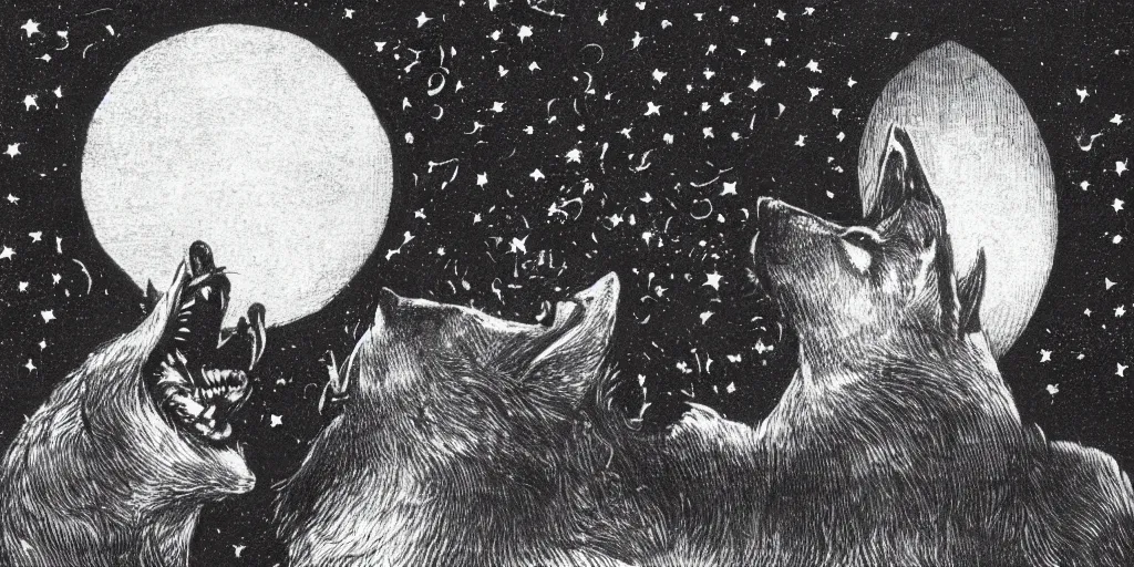 Image similar to anthropomorphic furry wolf in armor looking at the stars, 1900s picture