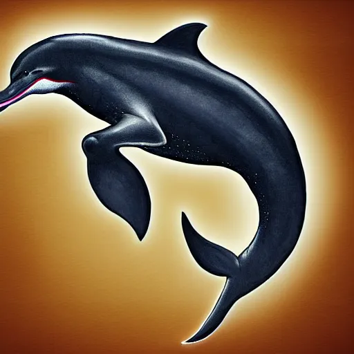 Image similar to hybrid of a dolphin and black western dragon, digital art