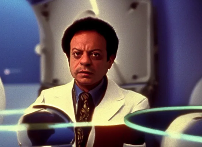 Image similar to film still of young old Cheech Marin as Dr. Dave Bowman in 2001 A Space Odyssey