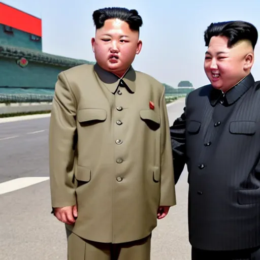 Image similar to kim jong un being instructed on how to do a cart wheel