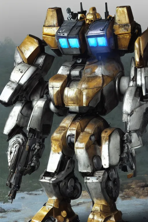 Image similar to mechwarrior 5 : mercenaries mech megaman transformer robot boss tank engine game octane render, 4 k, hd 2 0 2 2 3 d cgi rtx hdr style chrome reflexion glow fanart, global illumination ray tracing hdr fanart arstation by sung choi and eric pfeiffer and gabriel garza and casper konefal pixar and disney unreal zbrush central hardmesh