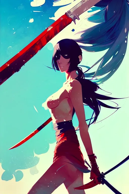 Image similar to a ultradetailed beautiful panting of a stylish woman with a sword, by conrad roset, greg rutkowski and makoto shinkai, trending on artstation