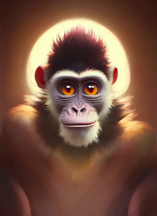 Image similar to Highly detailed portrait of Monkey from Ape escape, Stephen Bliss, unreal engine, fantasy art by Greg Rutkowski, Loish, Rhads, ferdinand knab, Makoto Shinkai and Lois van baarle, ilya kuvshinov, rossdraws, Tom Bagshaw, alphonse mucha, global illumination, radiant light, detailed and intricate environment