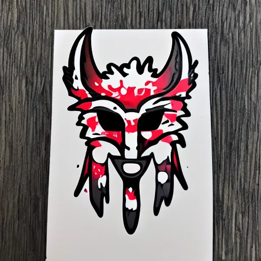 Image similar to die cut sticker, princess mononoke mask, splatter paint