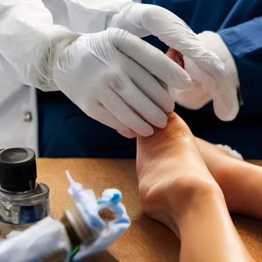 Prompt: Doctors performing surgery on a foot