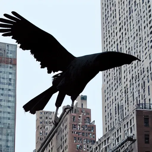 Prompt: a giant crow attacking new york city