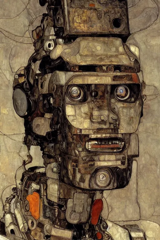 Image similar to portrait of a robot by egon schiele and greg rutkowski