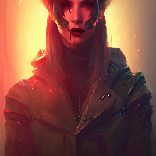 Prompt: a beautiful portrait of a cyberpunk rogue by greg rutkowski and kim hyun joo, neon ambience, trending on artstation