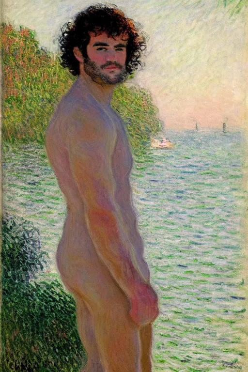 Prompt: herry cavill, attractive male, painting by claude monet