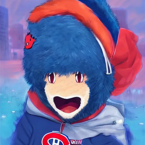 Image similar to anime Portrait of Youppi the Habs Montreal Canadiens Mascot as a very cute powerful and friendly pokemon, highly detailed anime, high evolution, 1990s, legendary, smooth, sharp focus, dynamic lighting, intricate, trending on ArtStation, illustration pokemon, art by WLOP