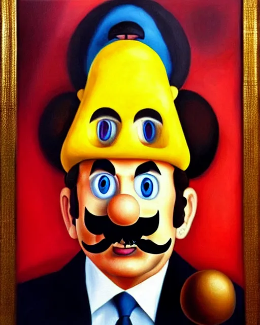 Prompt: salvador dali as mario bros, oil painting, vivid colors, photorealistic