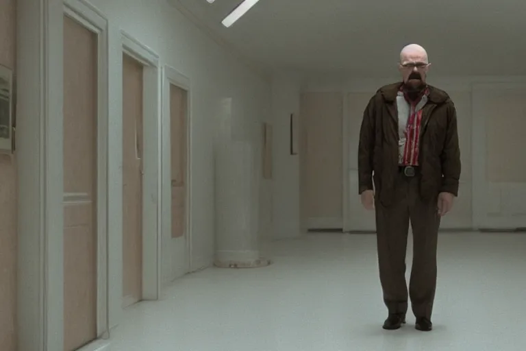 Prompt: walter white as the villain in the shining, heres johnny scene, cinematic, photorealistic, 8 k