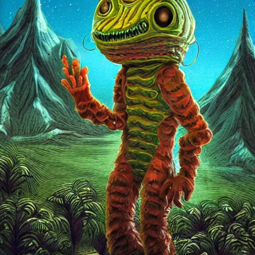 Image similar to extraterrestrial bordello on another planet, Jim Henson creature shop, highly detailed, illustration