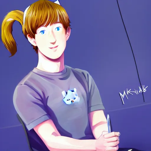 Image similar to picture of mark zuckerberg depicted as an anime girl with cat ears, highly detailed, extremely high quality, hd, 4 k, 8 k, canon 3 0 0 mm, professional photographer, 4 0 mp, lifelike, top - rated, award winning, realistic, detailed lighting, detailed shadows, sharp, no blur, edited, corrected, trending