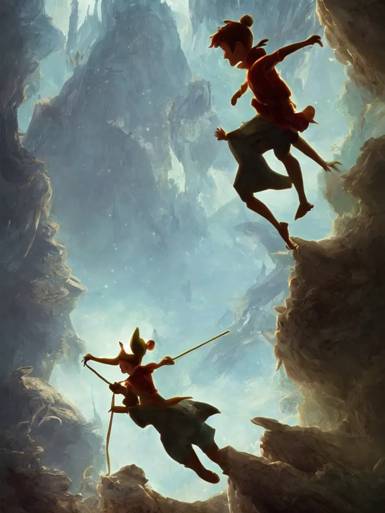 Image similar to peter pan, by disney concept artists, blunt borders, golden ratio, beautiful light