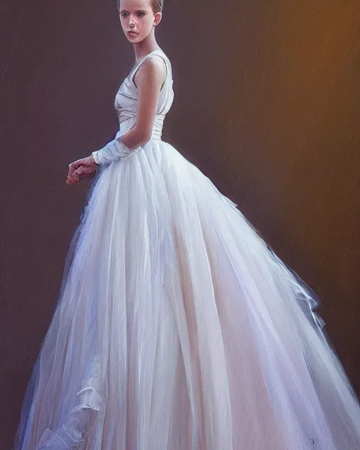 Image similar to a painting of a girl resembling alicia vikander or millie bobby brown in a wedding dress, highly detailed, intricate, artstation, concept art, by donato giancola